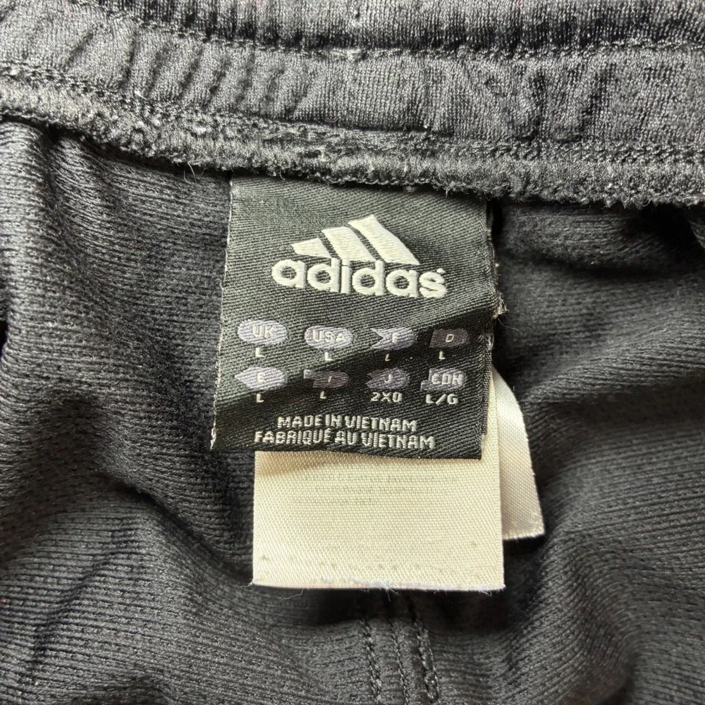 Y2K Adidas Baggy Track Pants Men L Black Red Silky Sweatpants Drawstring Vintage